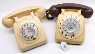 A collection of five Ivory Coloured 1970s Plastic Telephones (one has a khaki handset), all 5 ½”