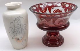 A Mixed Lot comprising: a small Ruby and Clear Glass Bohemian Pedestal Vase, decorated with design