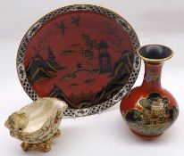 A Mixed Lot comprising: a Crown Staffordshire Plate decorated with oriental design; a similarly