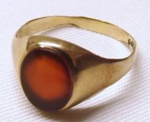 A hallmarked 9ct Gold Signet Ring with oval Cornelian panel