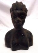 A small West African Hardwood Bust of female figure, 6” high (cracking to body)