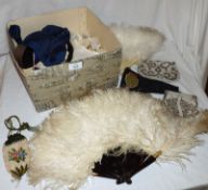 A Box of mixed Accessories to include: Feather Fans; Handkerchiefs; Gloves; Scarves etc