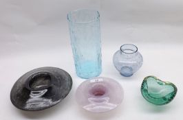A Mixed Lot: various 20th Century Art Glass Wares, comprising a Blue Cylindrical Glass Vase with