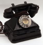 A Vintage Bakelite Pyramid Telephone with card index drawer, standing on external bell base, 8” wide