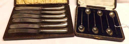 A Mixed Lot comprising: a cased set of Silver Handled Dessert Knives and a Cased Set of Birmingham