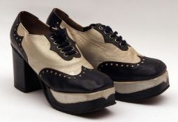 1970s Gents Blue and Cream Leather Platform Shoes