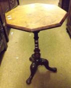 A Victorian Octagonal Topped Walnut and Burr Walnut Veneered Pedestal Wine Table, raised on three