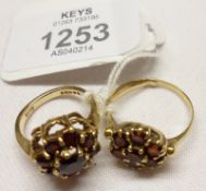 Two hallmarked 9ct Gold all Garnet set Cluster Rings (2)