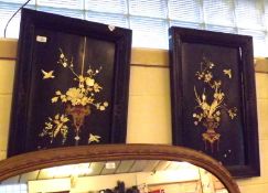 A pair of early 20th Century Framed Oriental Panels in the Shibayama manner, decorated with raised