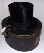 A Jones & Dunn Gents Black Silk Top Hat, with vintage Christies hat box