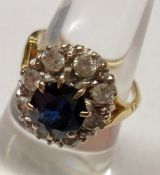 A hallmarked Gold Dress Ring (marks worn), featuring a Dark Blue Oval Sapphire (7.7mm x 6.8mm)