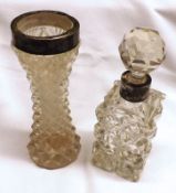 A Mixed Lot comprising: a small Square Cut Bottle with Silver Collar; and a further Glass Vase