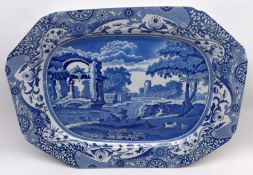 A Copeland Spode Blue Italian Octagonal Meat Plate, blue printed mark to base, 17” wide