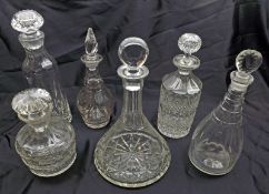 A Mixed Lot comprising: six various 19th Century and later Decanters with cut glass detail,