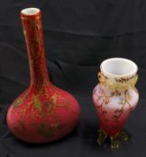 A Mixed Lot comprising: a Victorian Pink Glass narrow-necked Vase, decorated with painted gilt