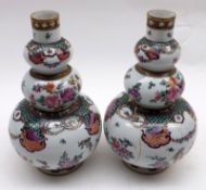 A pair of Samson Triple Gourd Vases, in the Chinese taste, (one with large section broken and re-