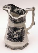 An unusual 19th Century Octagonal Ironstone type Jug, decorated with a design of figures on
