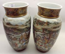 A pair of Satsuma Large Baluster Vases, of tapering form, each painted in colours with an all over