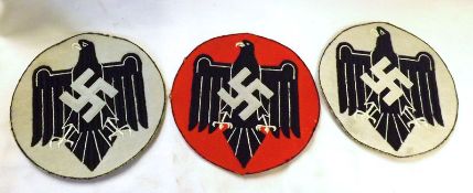 Three Third Reich period Cloth Badges, 6” diameter (3)