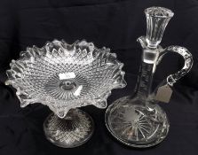 A Mixed Lot comprising: a modern Clear Glass Single-Handled Decanter, etched with design of grape