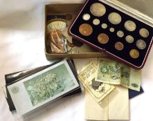 Small Box: assorted mainly UK Coins, including 1937 Specimen Set, cased