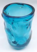 A modern Blue Art Glass Vase of cylindrical form, with ground pontil mark to base, unsigned, 7”