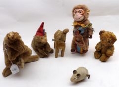 A small quantity of assorted Vintage Plush Toy Animals comprising: a Clockwork Monkey; a Bambi-