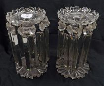 A pair of Victorian Clear Glass Lustre Vases of typical form, with cut decoration, fitted with clear