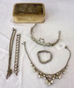 A Velvet-Covered Box containing a small quantity of Vintage Costume Jewellery, to include Tiara;