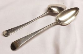 A pair of George III Tablespoons, Old English pattern, 9” long, engraved with initial ”R”, London