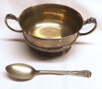 A good quality Queen Elizabeth II Double-handled Sugar Basin with accompanying spoon, of round form,