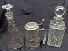 A Mixed Lot comprising: a late 19th/early 20th Century Clear Glass Decanter with cut decoration (