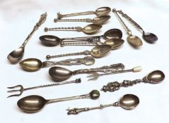 A large Mixed Lot: various assorted Novelty Spoons and Pickle Forks; a mixture of British,