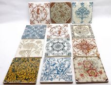 A collection of twelve late 19th/early 20th Century Tiles, all mainly decorated in various colours