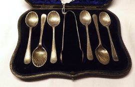 A Set of Six late Victorian Teaspoons with shell-formed bowls; together with an accompanying pair of