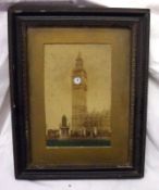 A Framed Novelty Picture of Big Ben, fitted with a small watch movement (untested), frame 10” wide