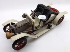 A Mamod Live Steam Vintage Car, mainly cream and red livery, 15” long