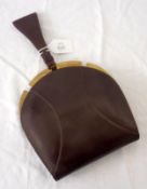 A 1940s (possibly Aspreys) Brown Leather Demi-Lune Clutch Purse, gold tone metal clasp with brown