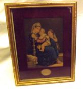 A Framed Coloured Print of mother and children, marked “Printed Oil Colours Baxter Northampton”,