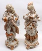 A pair of early 20th Century KPM (Berlin) brown and white Porcelain Figures of Gallant and his lady,