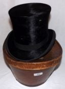 A Spencer B Love of Lowestoft Gents Black Silk Top Hat, with leather hat box