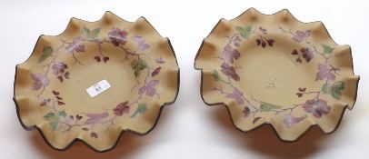 A pair of 19th Century Frilled Glass Bowls, decorated with floral sprays on an opaque background,