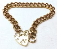 A hallmarked 9ct Gold Bracelet with heart-shaped padlock catch (approx 22 gm)