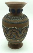 A Doulton Lambeth Silicon Ware Vase and Baluster Vase, decorated with geometric detail in brown,