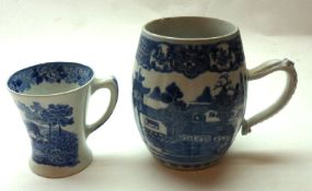 A Chinese Export Tankard, decorated in underglaze blue with pagoda and river scene; together with