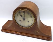 A Bleached Mahogany Cased Mantel Clock with German strike on gong movement, circular silvered face