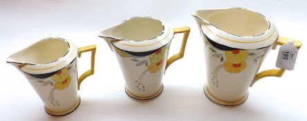 A Graduated Set of three Hancock & Sons Corona Ware floral decorated Jugs, the largest 6 ½” high