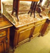 An early 20th Century Continental Wash Stand with red veined galleried marble top, the base with two