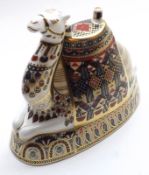 A Royal Crown Derby Paperweight, modelled as a Camel, with gold button, 7” high