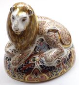 A Royal Crown Derby Paperweight “Lion”, with gold button, 6” high